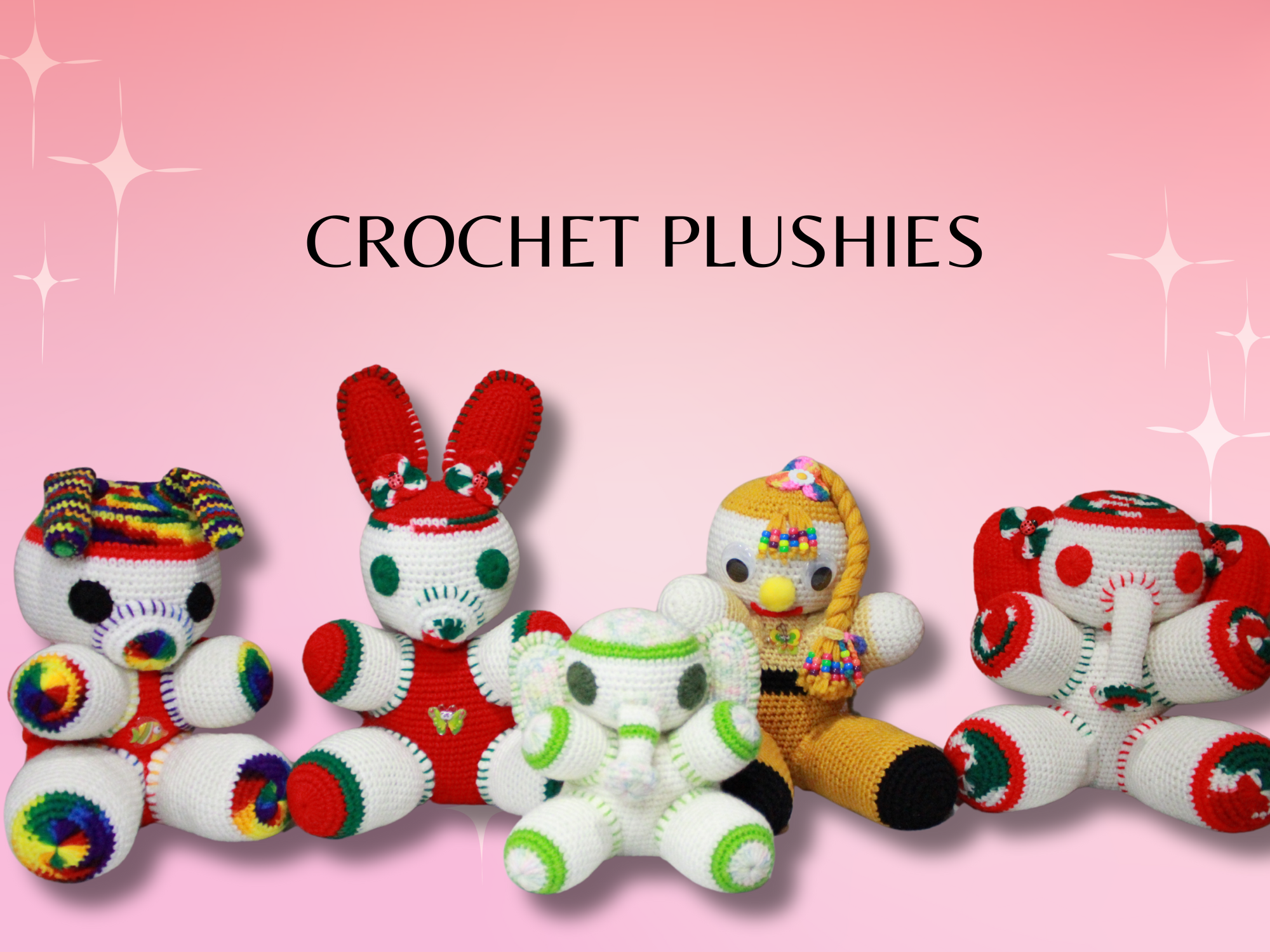 Miscellaneous crochet plushies featuring unique artwork, perfect for personal style and expression.
