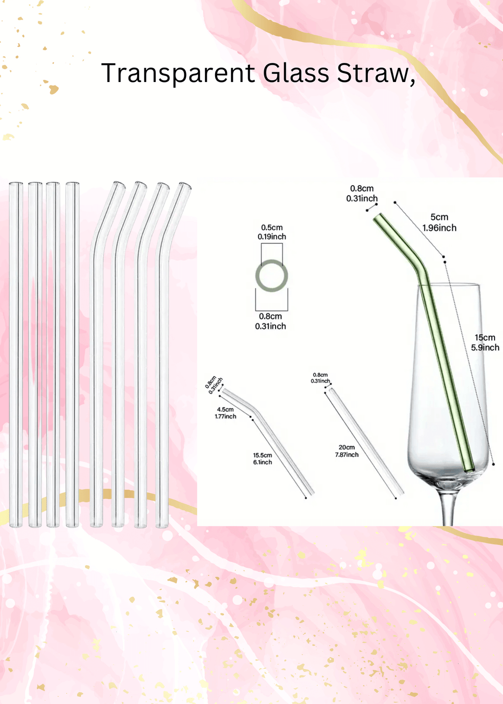 Transparent Straw Glass Curve And Straight With Cleaner Brush perfect for your preferred drink. Drink with style on any occasion.
