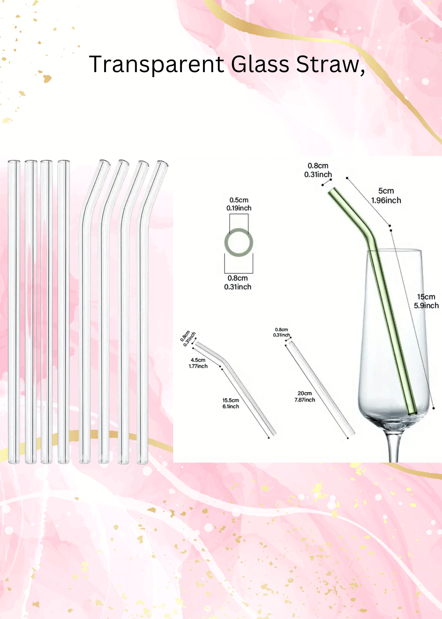 Transparent Straw Glass Curve And Straight With Cleaner Brush perfect for your preferred drink. Drink with style on any occasion.