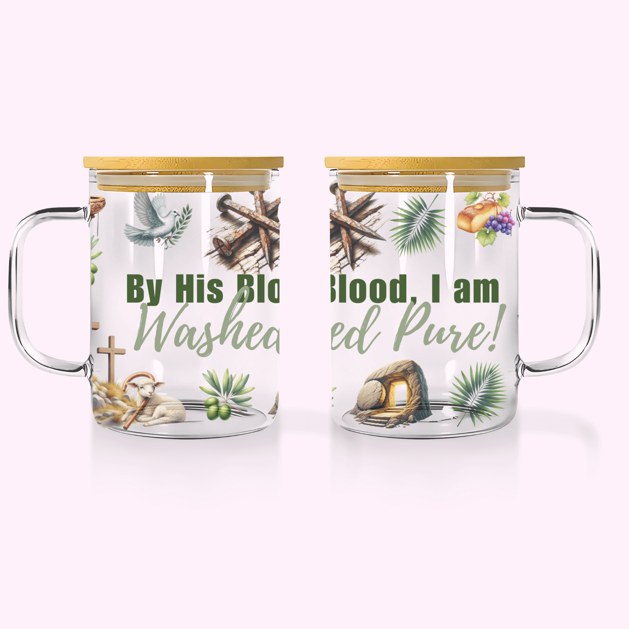 Washed Pure - 17oz Glass Mug With Bamboo Lid featuring unique artwork, perfect for personal style and expression.