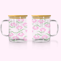 Pink Water Flower - 17oz Glass Mug With Bamboo Lid featuring unique artwork, perfect for personal style and expression.