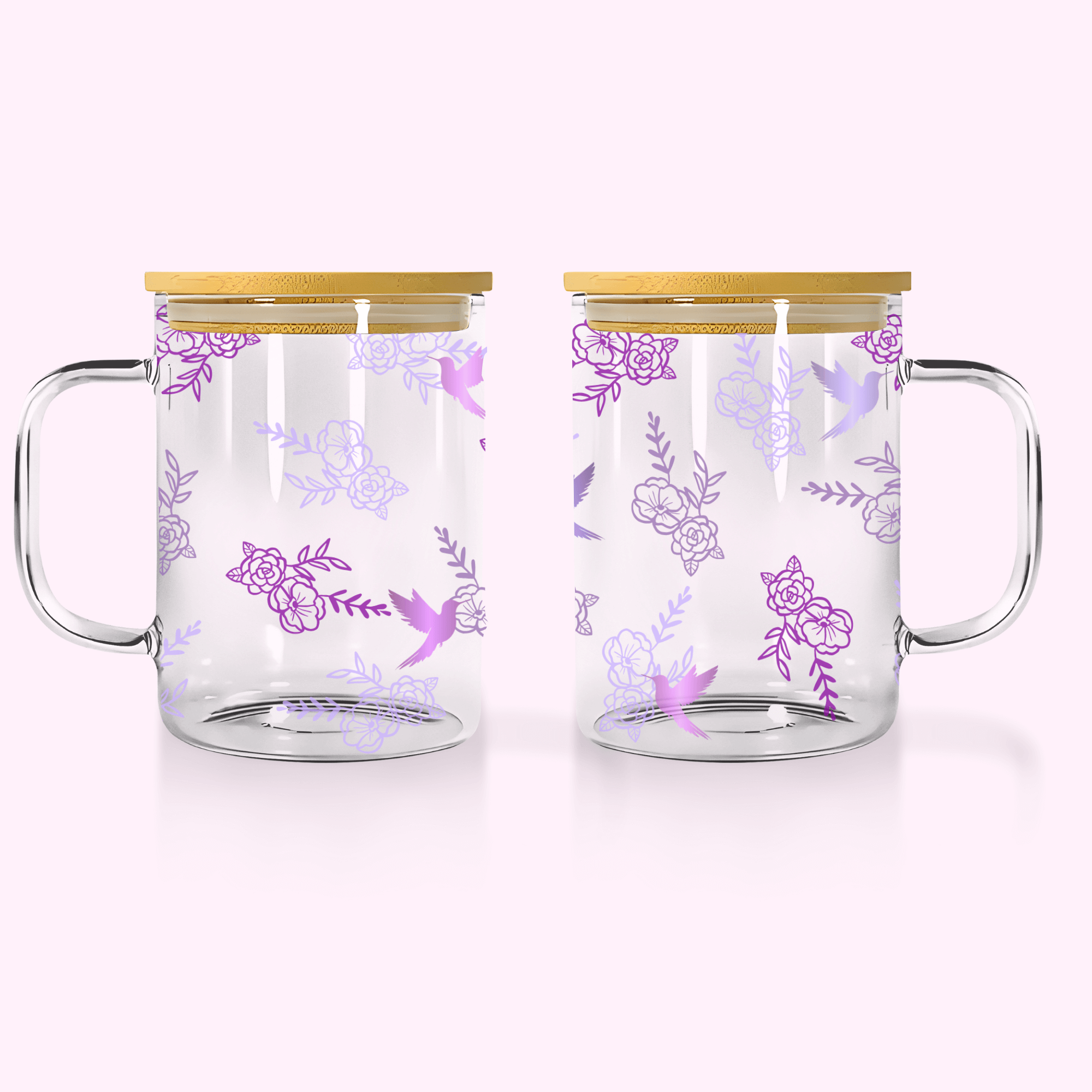 Lilac Flowers - 17oz Glass Mug With Bamboo Lid featuring unique artwork, perfect for personal style and expression.