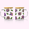 Sparkle Purple Roses With Gold - 17oz Glass Mug With Bamboo Lid featuring unique artwork, perfect for personal style and expression.