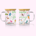 Welcome Spring Green - 17oz Glass Mug With Bamboo Lid featuring unique artwork, perfect for personal style and expression.