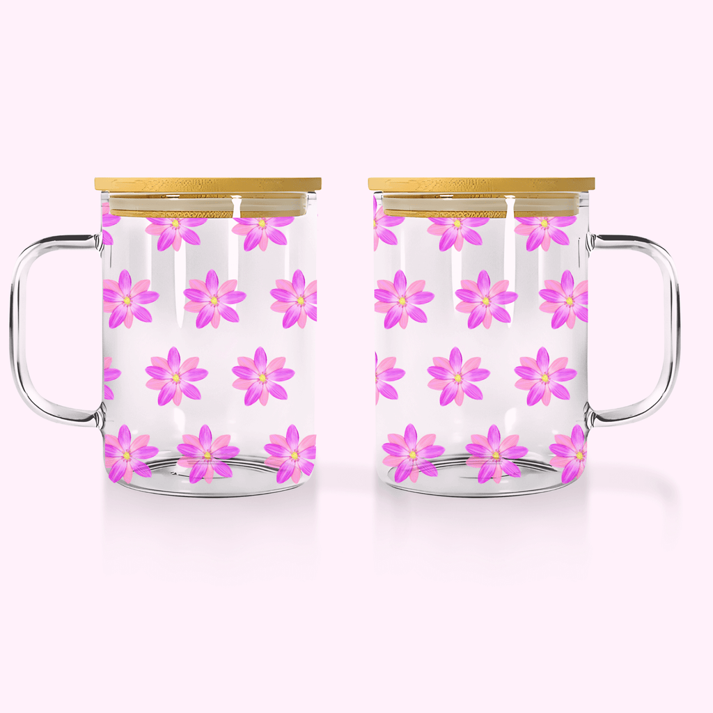 Pink Spring Flower - 17oz Glass Mug With Bamboo Lid featuring unique artwork, perfect for personal style and expression.
