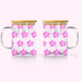 Pink Spring Flower - 17oz Glass Mug With Bamboo Lid featuring unique artwork, perfect for personal style and expression.