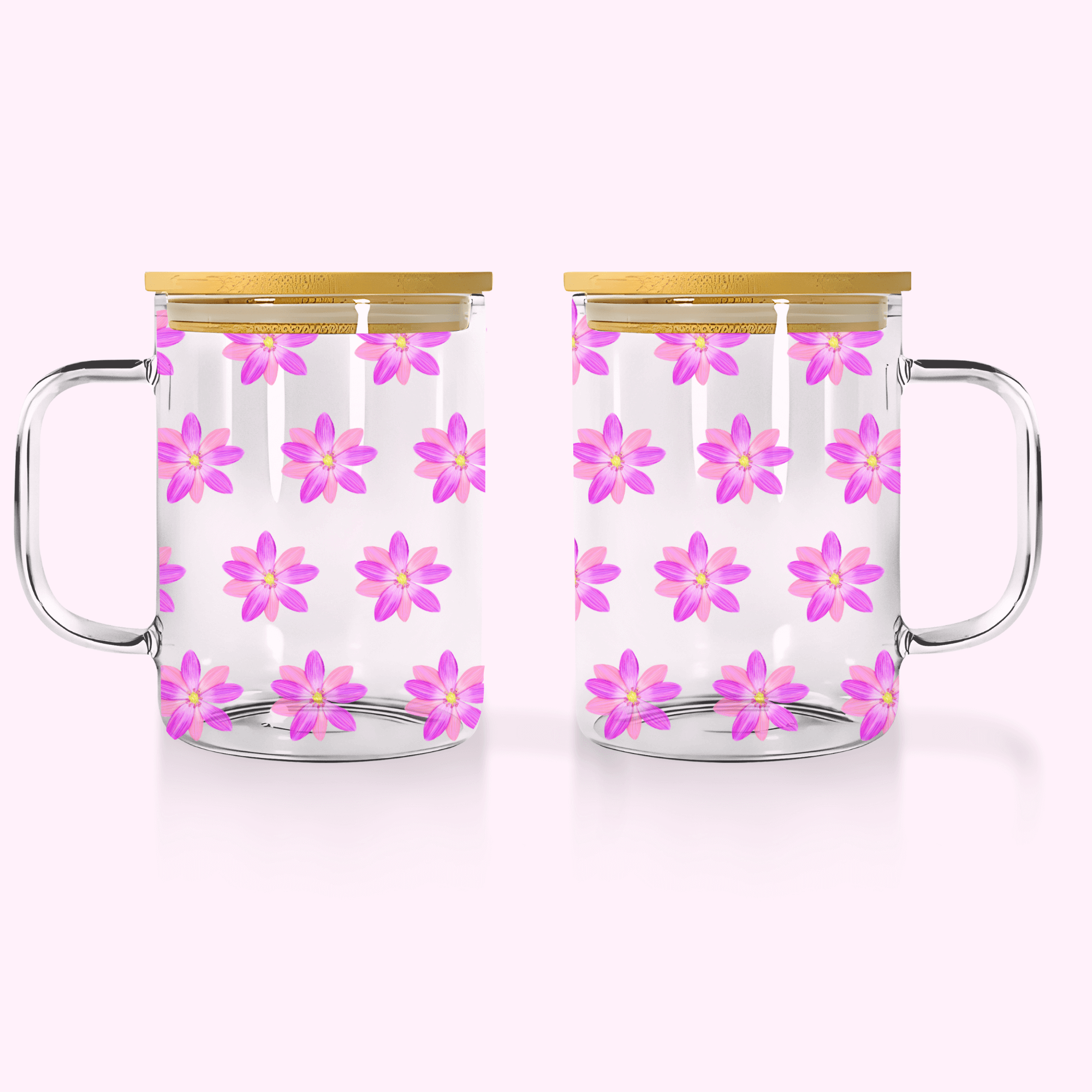 Pink Spring Flower - 17oz Glass Mug With Bamboo Lid featuring unique artwork, perfect for personal style and expression.
