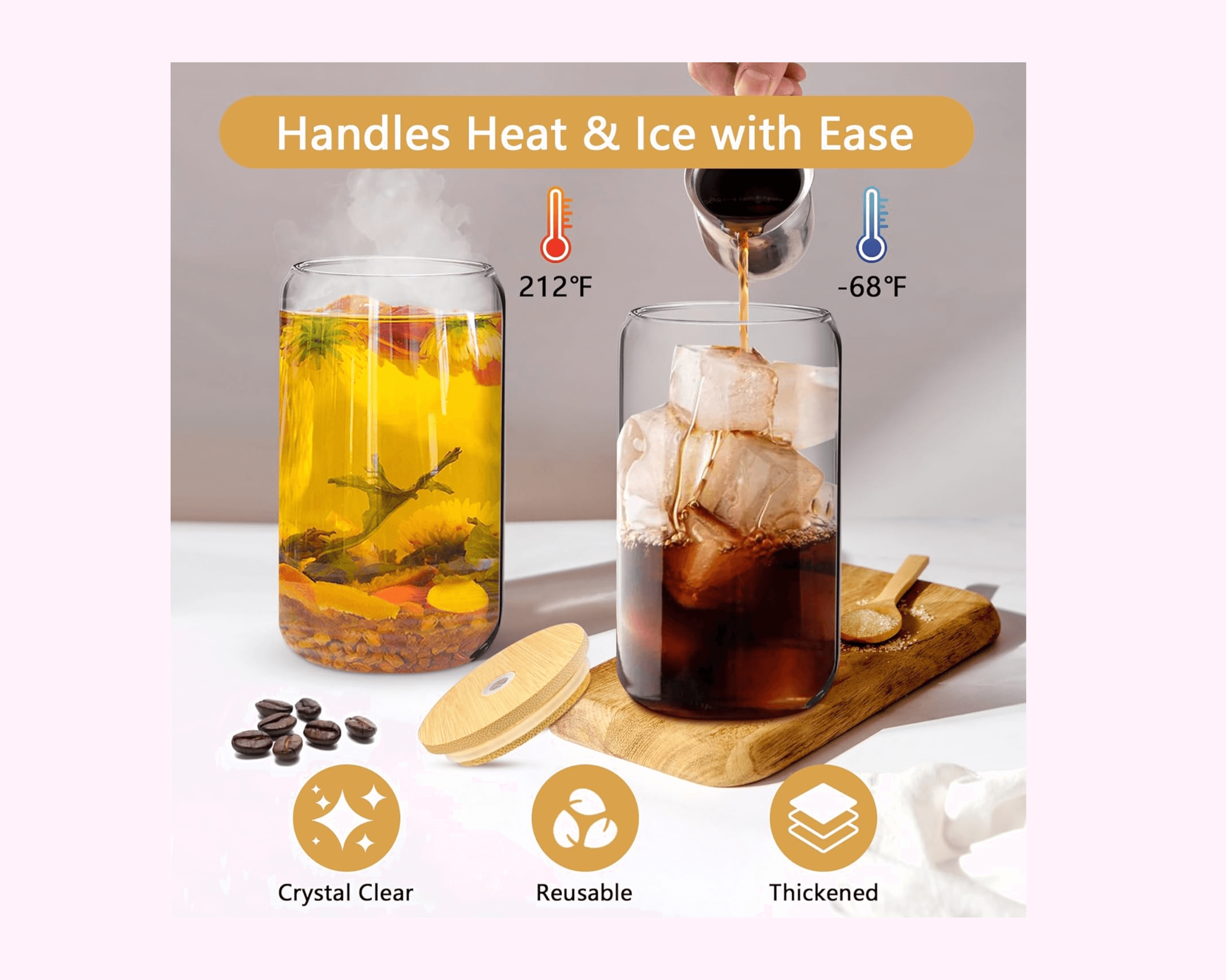 The Rock - Glass Cup With Bamboo Lid 16oz featuring unique artwork, perfect for personal style and expression.