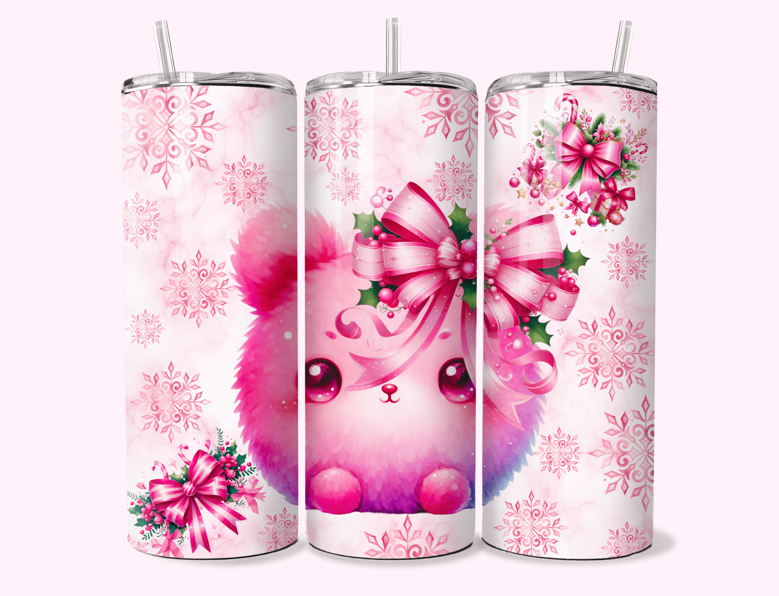 Cute pink snow flake 20 oz tumbler with unique artwork