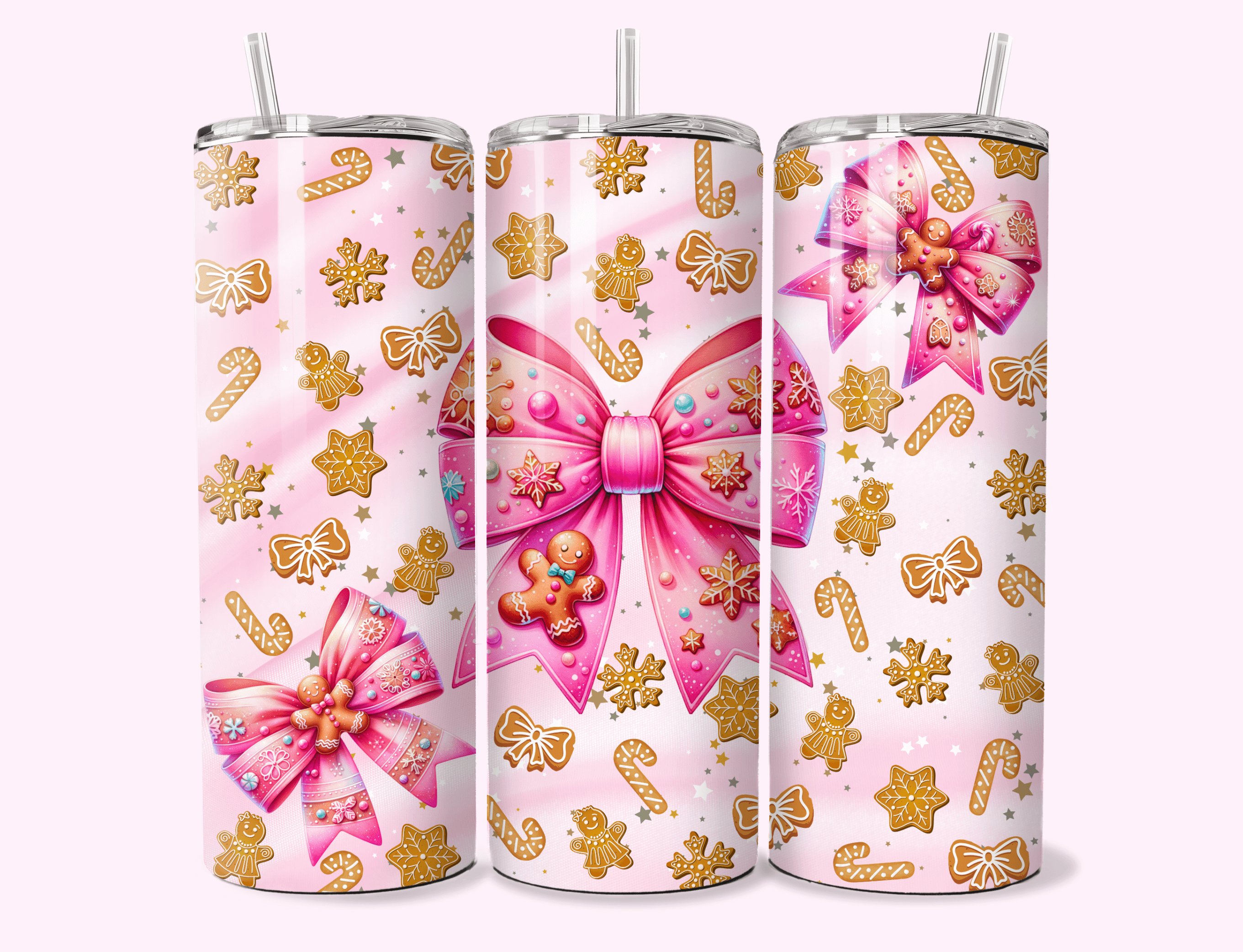 Gingerbread Cookie Pink Bow - 20oz Tumbler featuring unique artwork, perfect for personal style and expression.