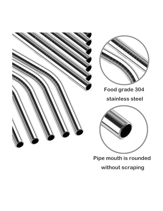 Metal Straw  Curve And Straight With Cleaner Brush