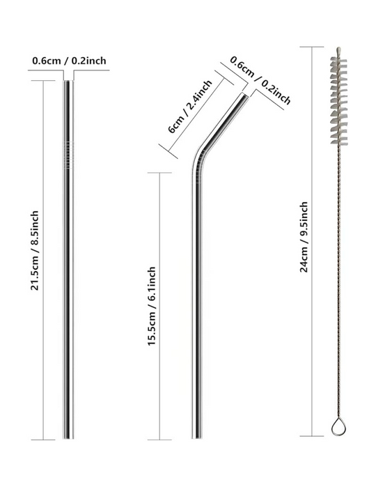 Metal Straw  Curve And Straight With Cleaner Brush