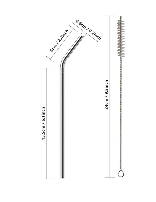 Metal Straw  Curve And Straight With Cleaner Brush