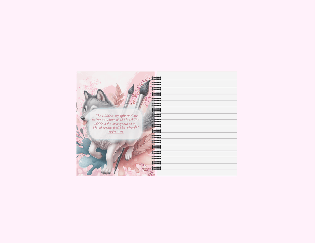Pink Paint Brush Wolf - Small Notebook With Bible Text (3"x 4") featuring unique artwork, perfect for personal style and expression.