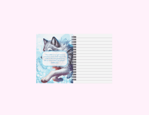 Blue Running Wolf - Small Notebook With Bible Text (3"x 4") featuring unique artwork, perfect for personal style and expression.
