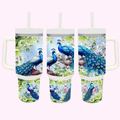 Peacock 40oz Tumbler featuring unique artwork, perfect for personal style and expression.