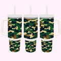 Green Camouflage 40oz Tumbler featuring a blend of tones and patterns, perfect for outdoor and military-inspired style.