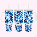 Blue Camouflage 40oz Tumbler featuring a blend of tones and patterns, perfect for outdoor and military-inspired style.