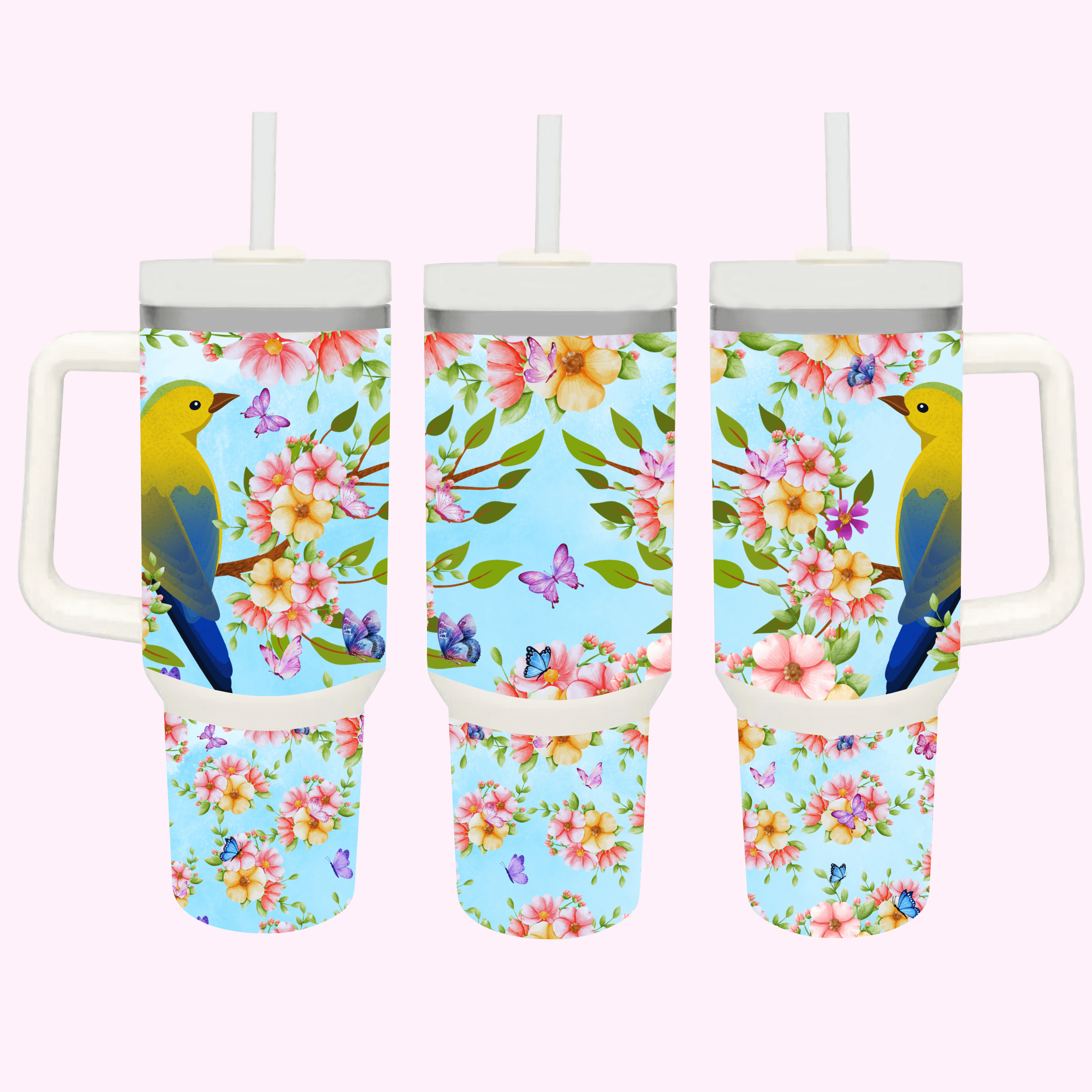 Spring Bird 40oz Tumbler featuring unique artwork, perfect for personal style and expression.