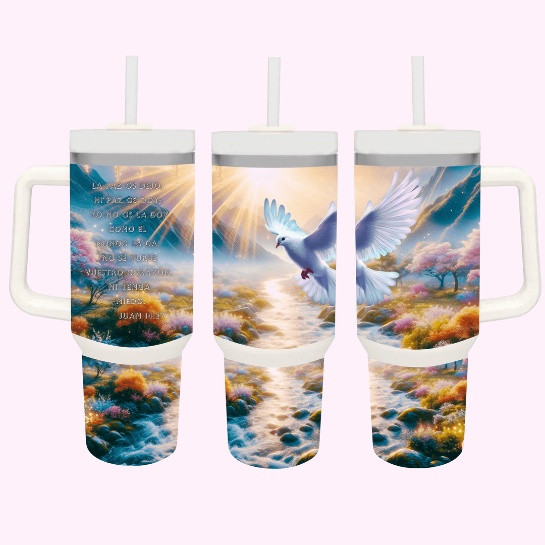 Dove John 14:27 40oz Tumbler featuring unique artwork, perfect for personal style and expression.