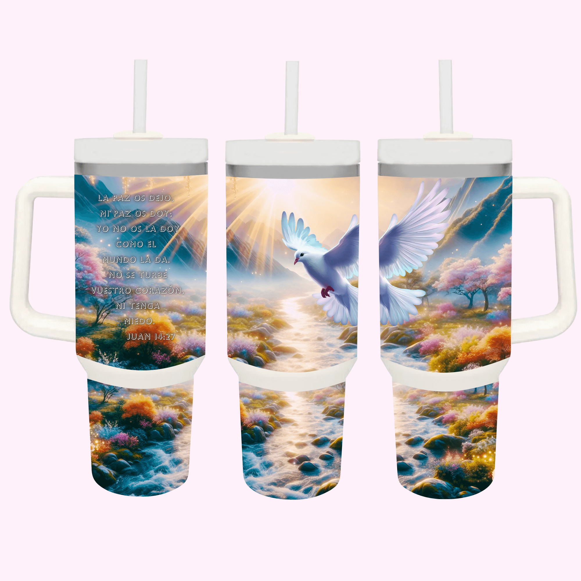 Dove John 14:27 40oz Tumbler featuring unique artwork, perfect for personal style and expression.