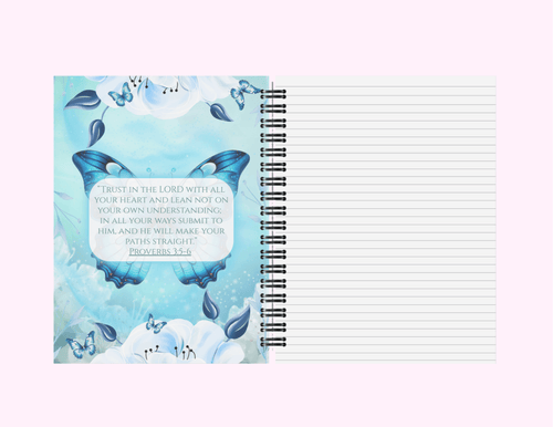 Blue Butterfly - Medium Notebook With Bible Text (5"x 7") featuring unique artwork, perfect for personal style and expression.