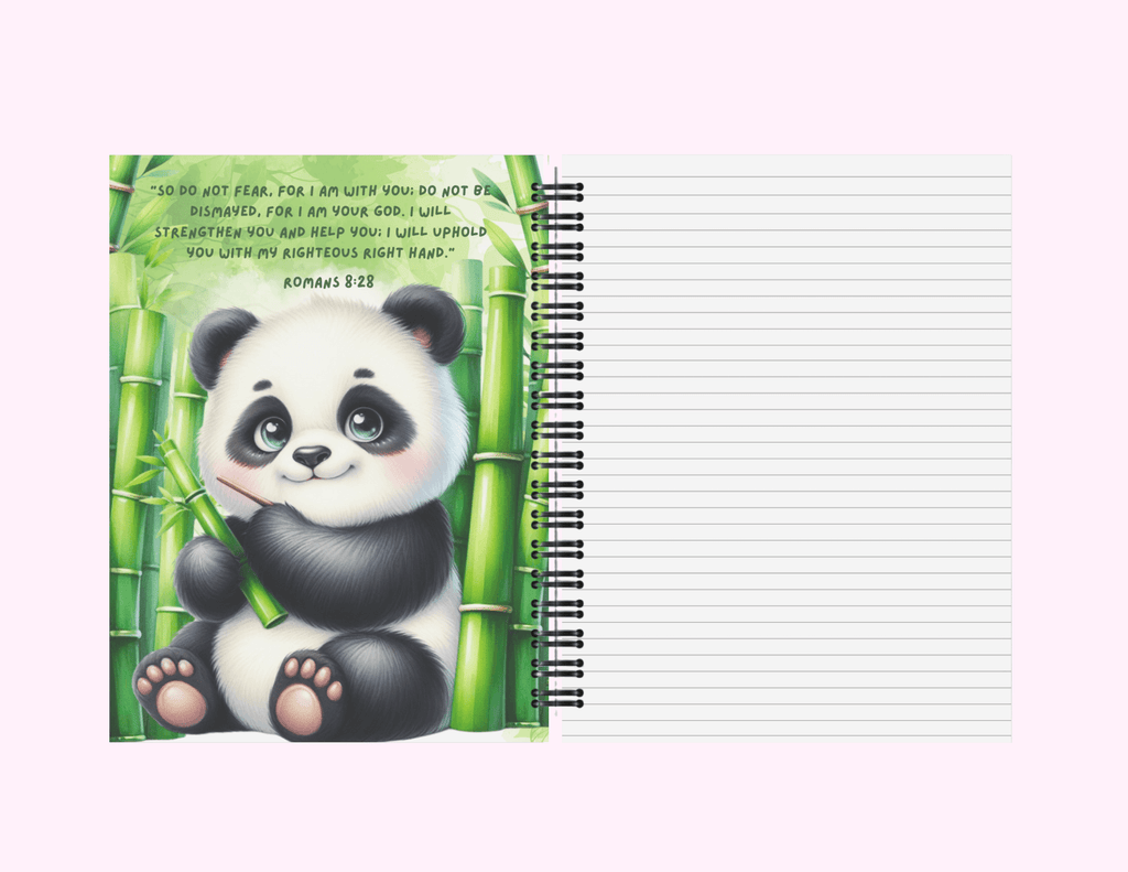 Panda In A Bamboo Forest - Medium Notebook With Bible Text (5"x 7") featuring unique artwork, perfect for personal style and expression.