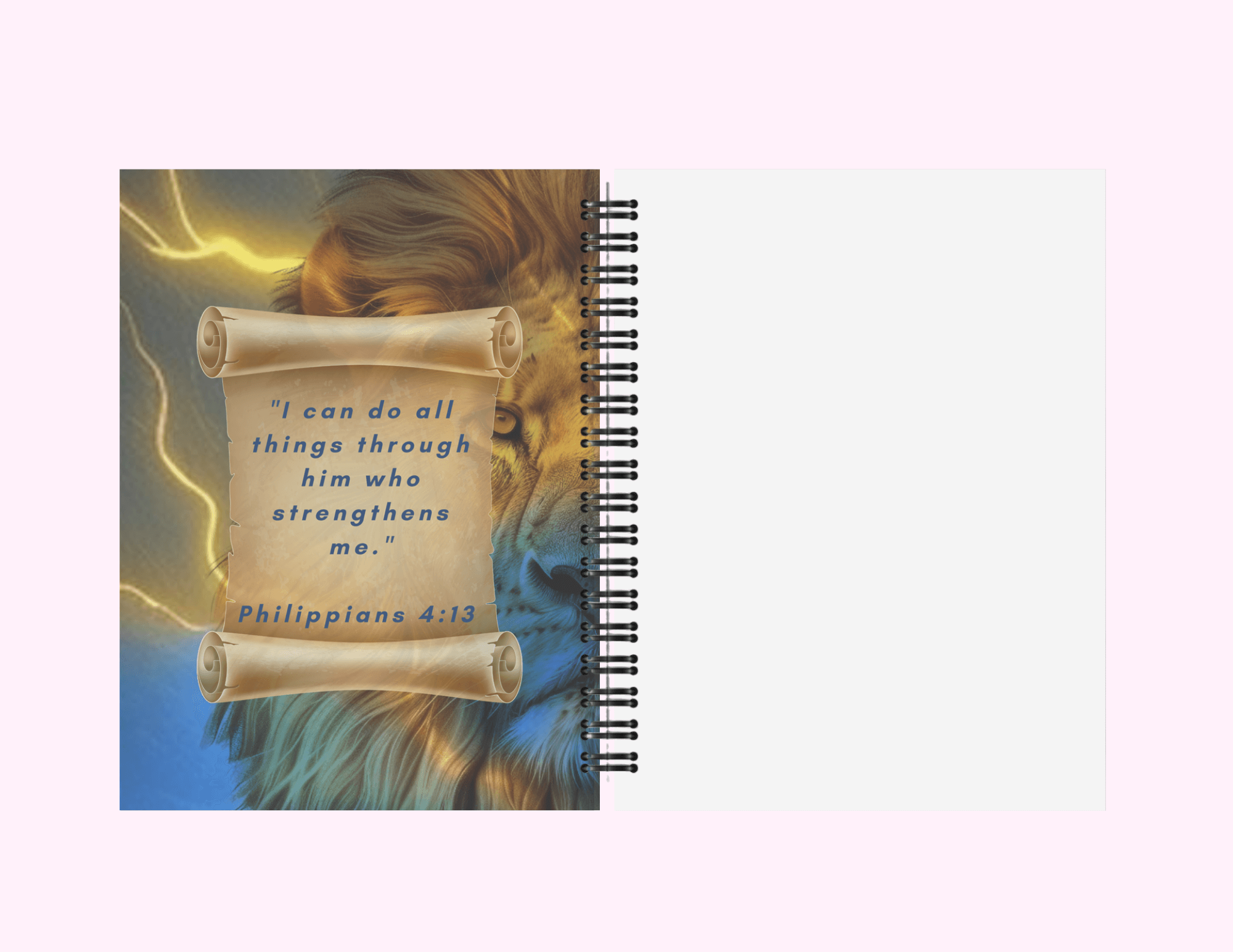 Lion - Medium Sketchbook With Bible Text (5"x 7") featuring unique artwork, perfect for personal style and expression.