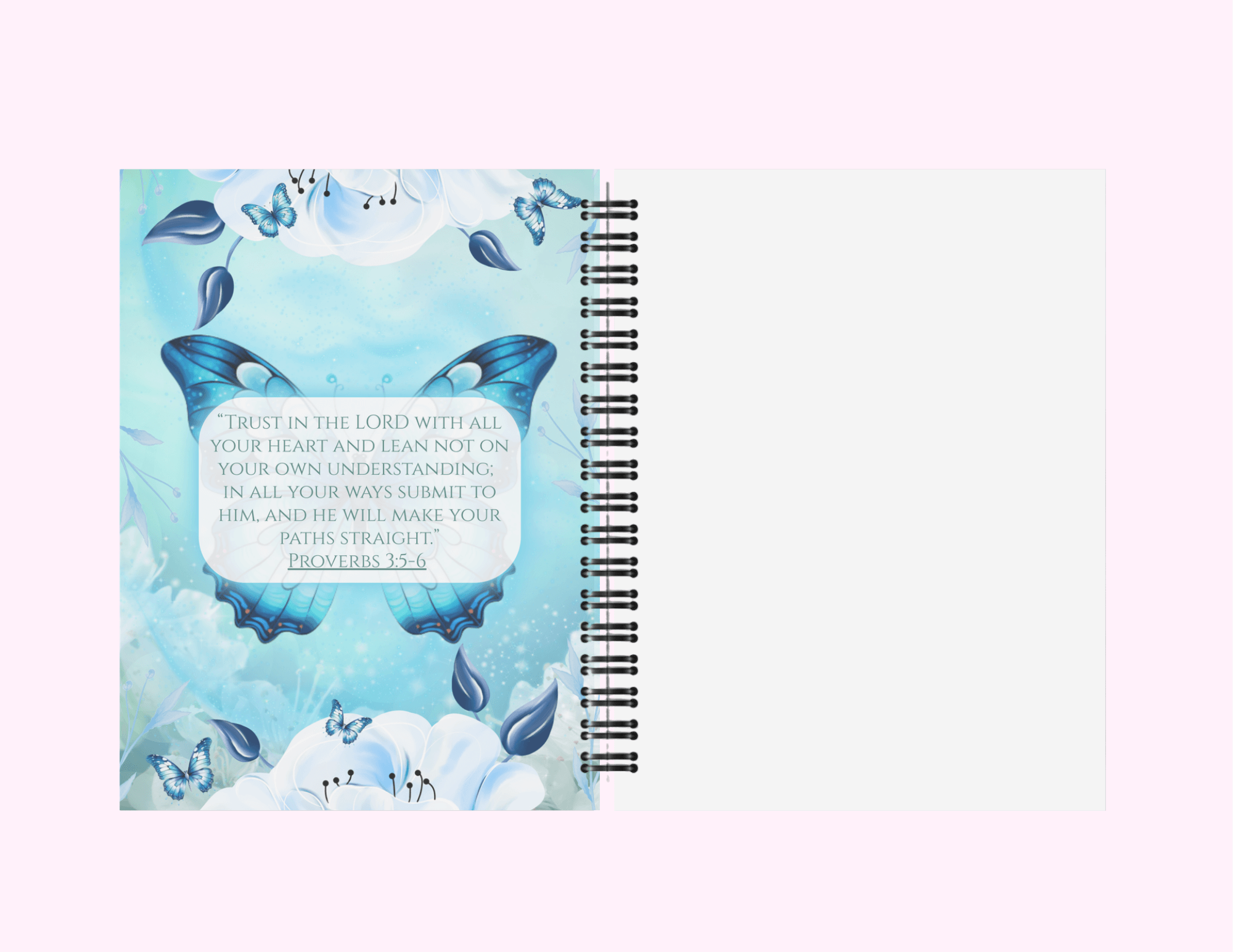 Blue Butterfly - Medium Sketchbook With Bible Text (5"x 7") featuring unique artwork, perfect for personal style and expression.