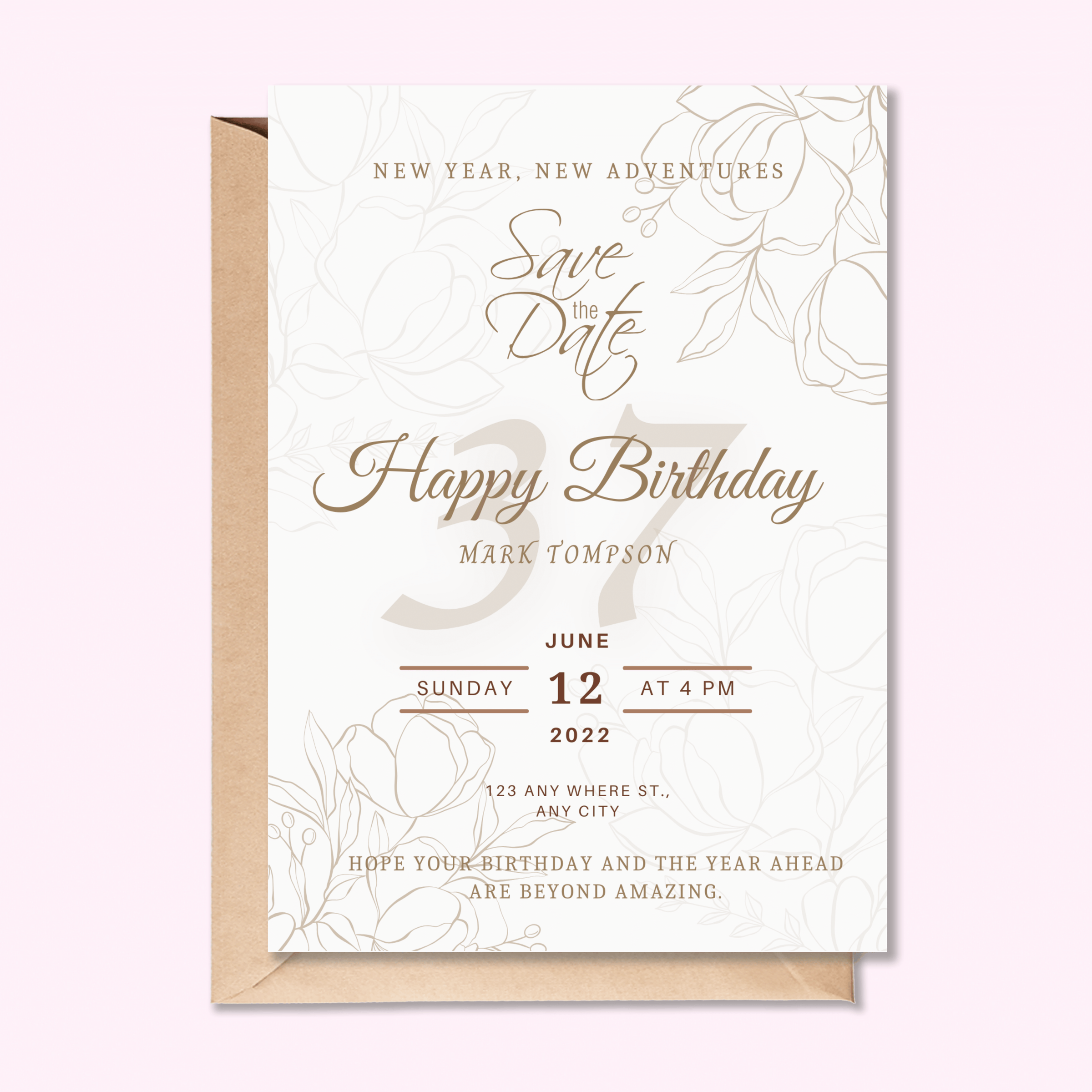 Custom-designed invitations for various events, featuring unique artwork and personalized details.
