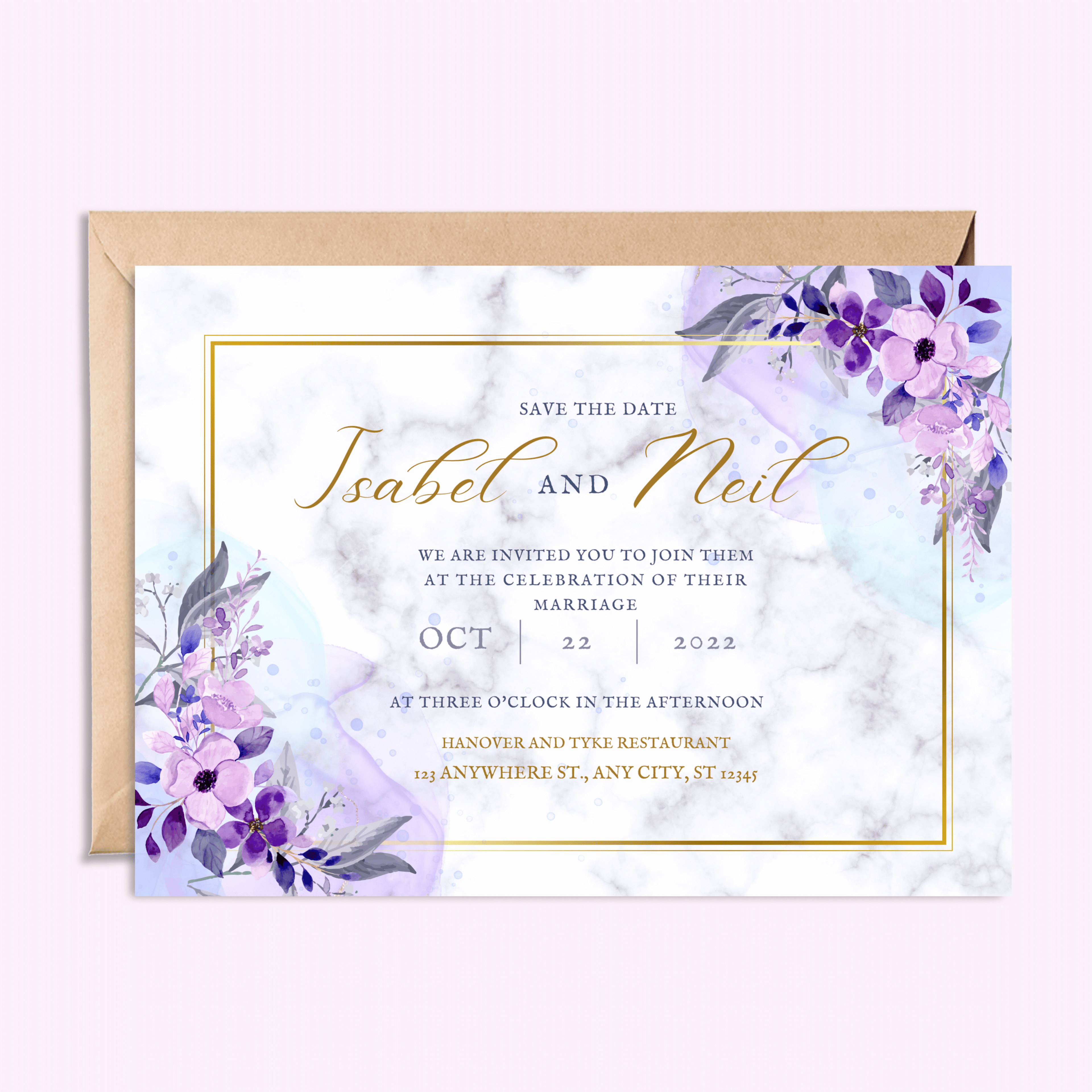 Custom-designed invitations for various events, featuring unique artwork and personalized details.