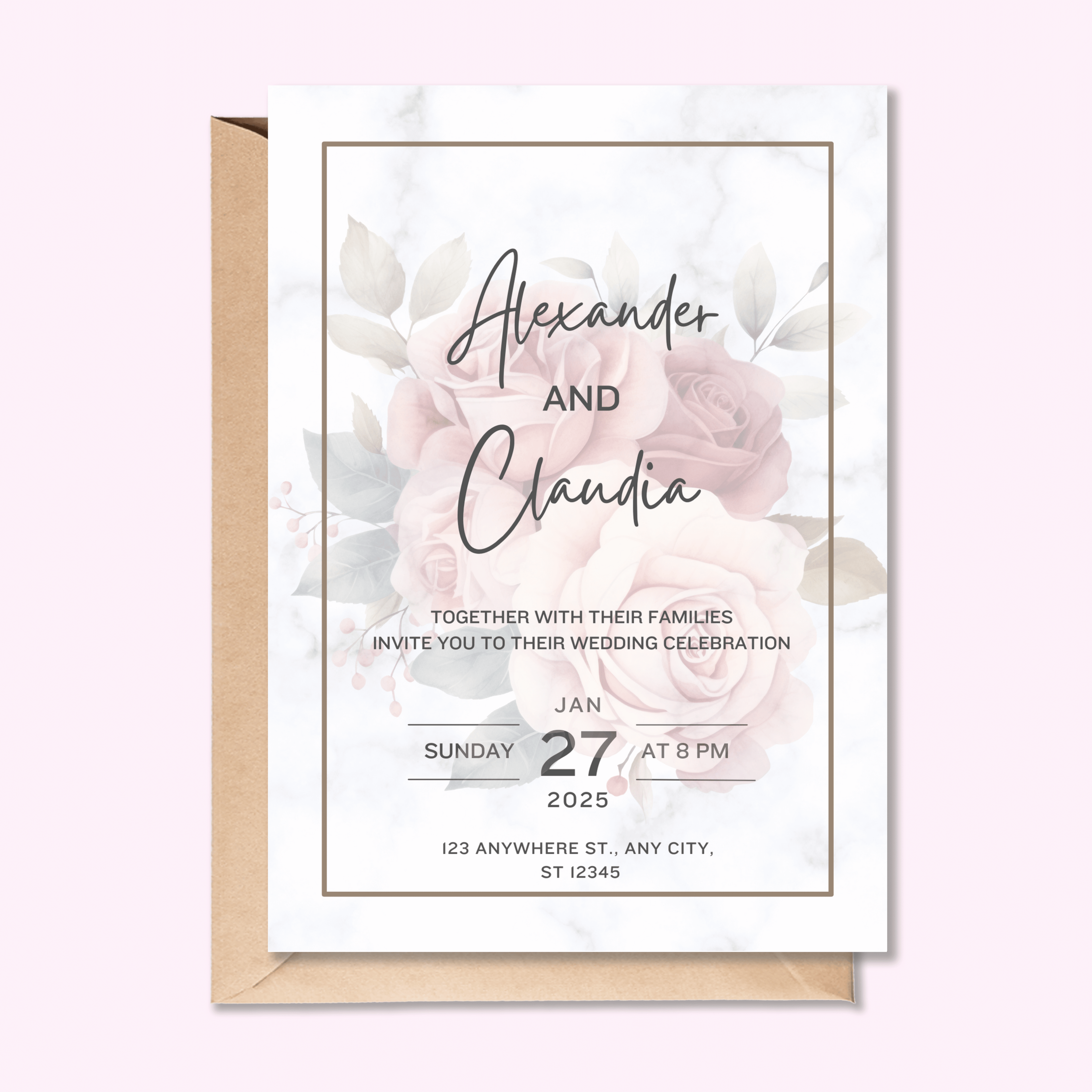 Custom-designed invitations for various events, featuring unique artwork and personalized details.