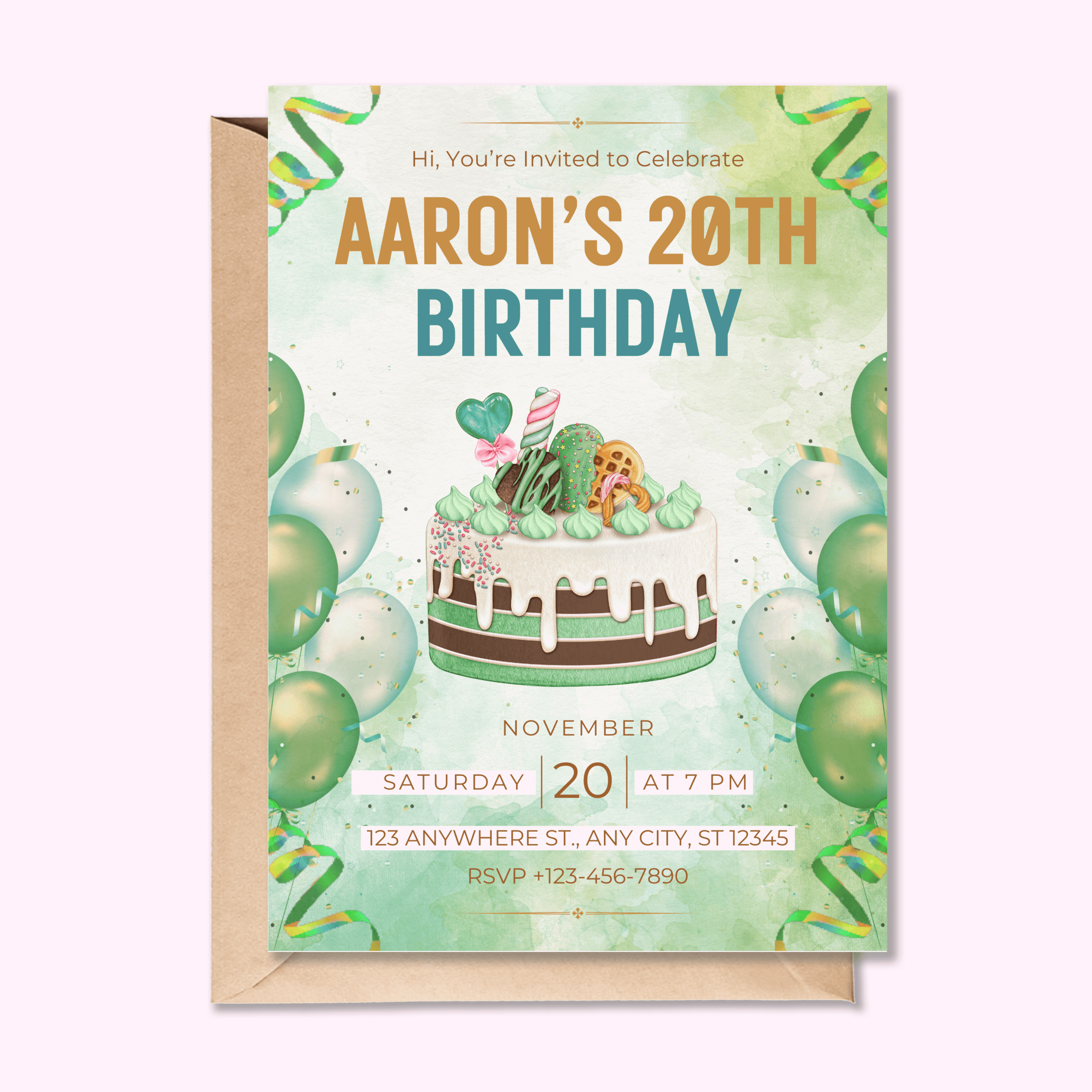 Custom-designed invitations for various events, featuring unique artwork and personalized details.