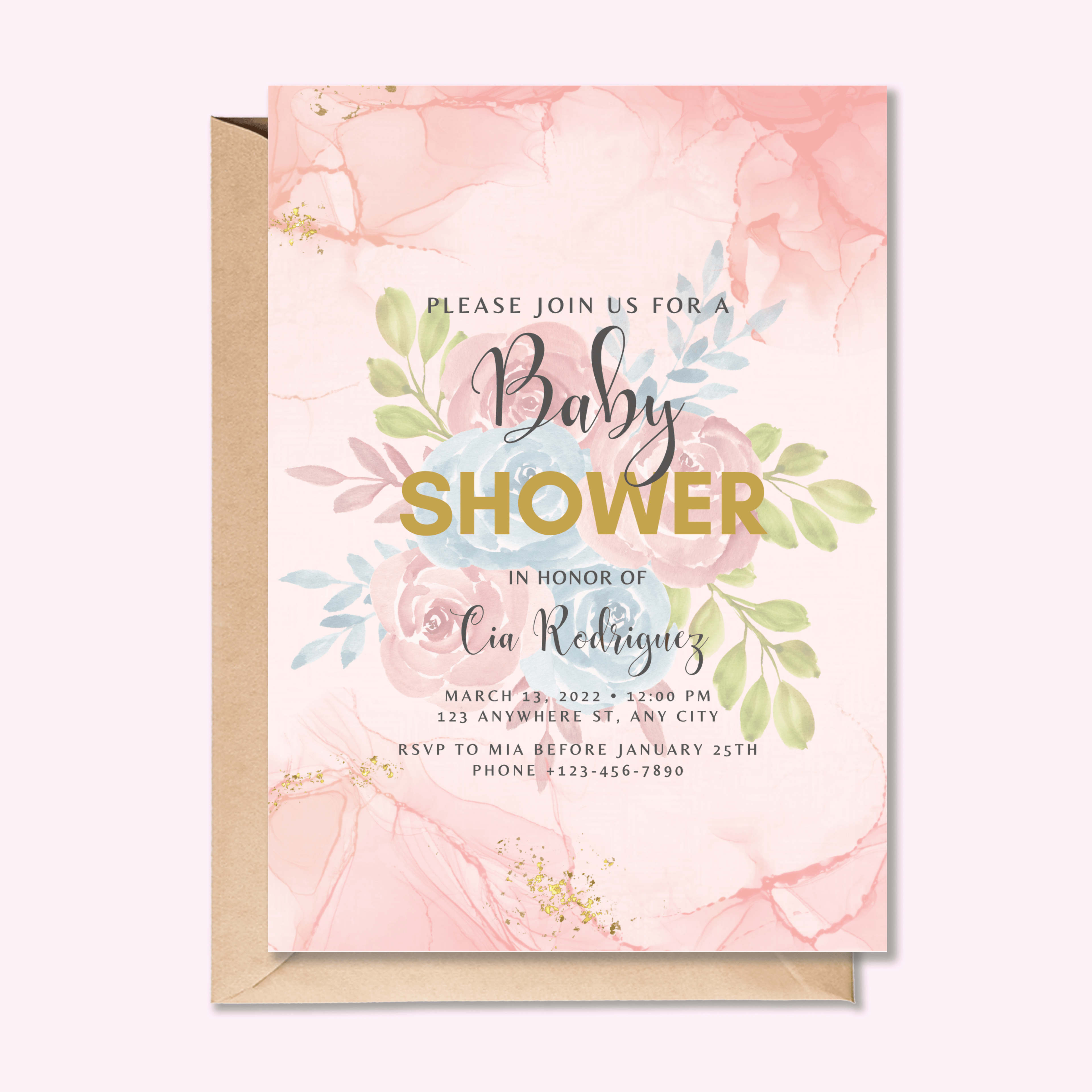 Custom-designed invitations for various events, featuring unique artwork and personalized details.