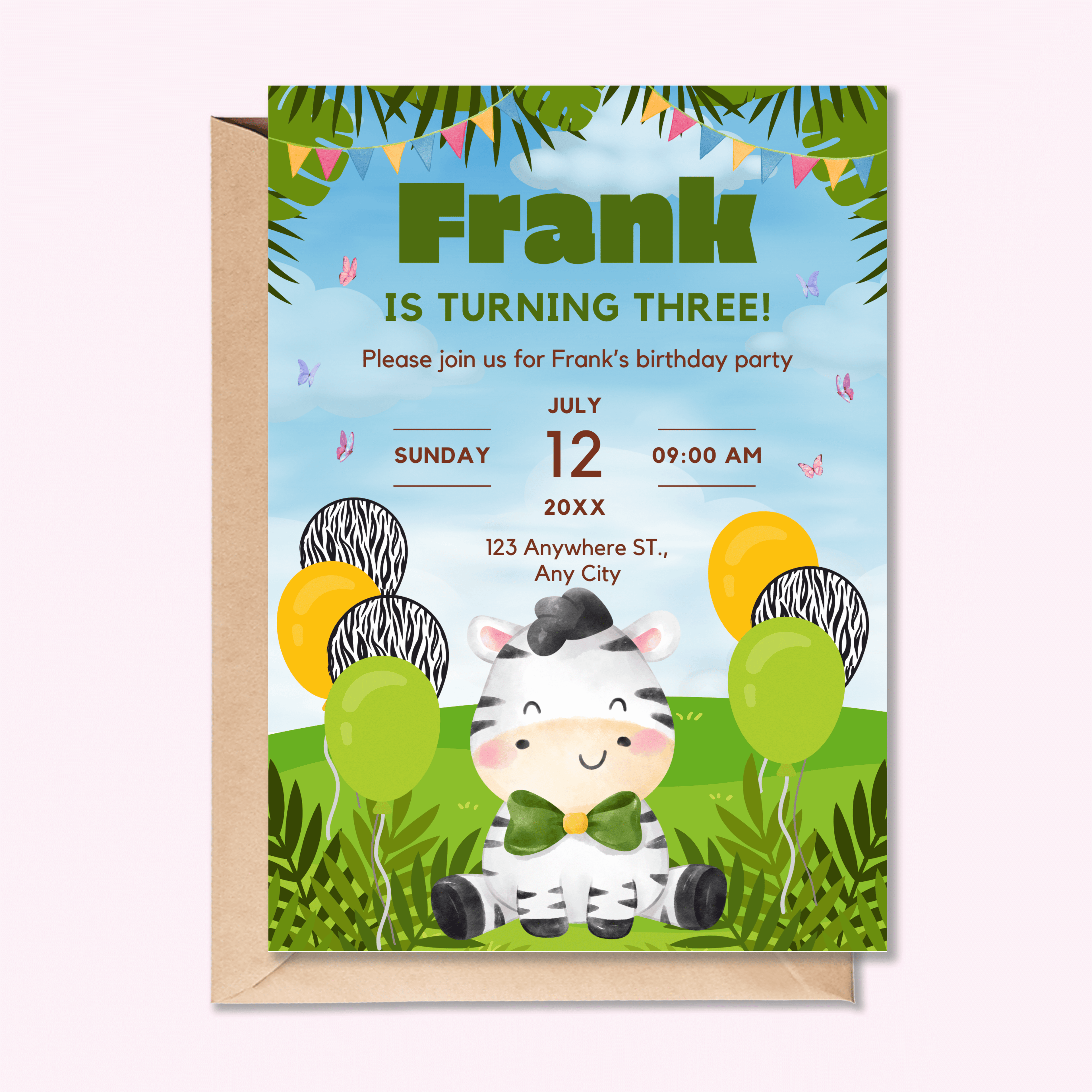 Custom-designed invitations for various events, featuring unique artwork and personalized details.