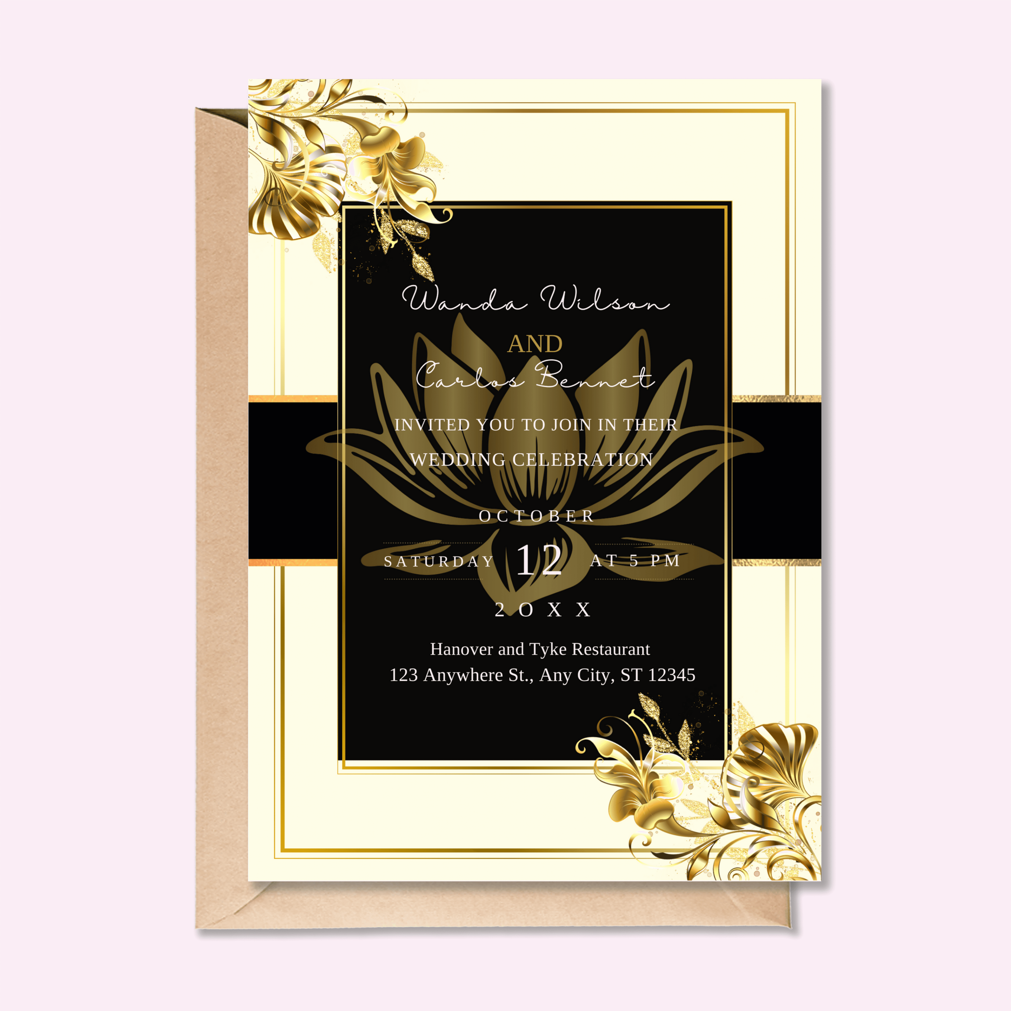 Custom-designed invitations for various events, featuring unique artwork and personalized details.