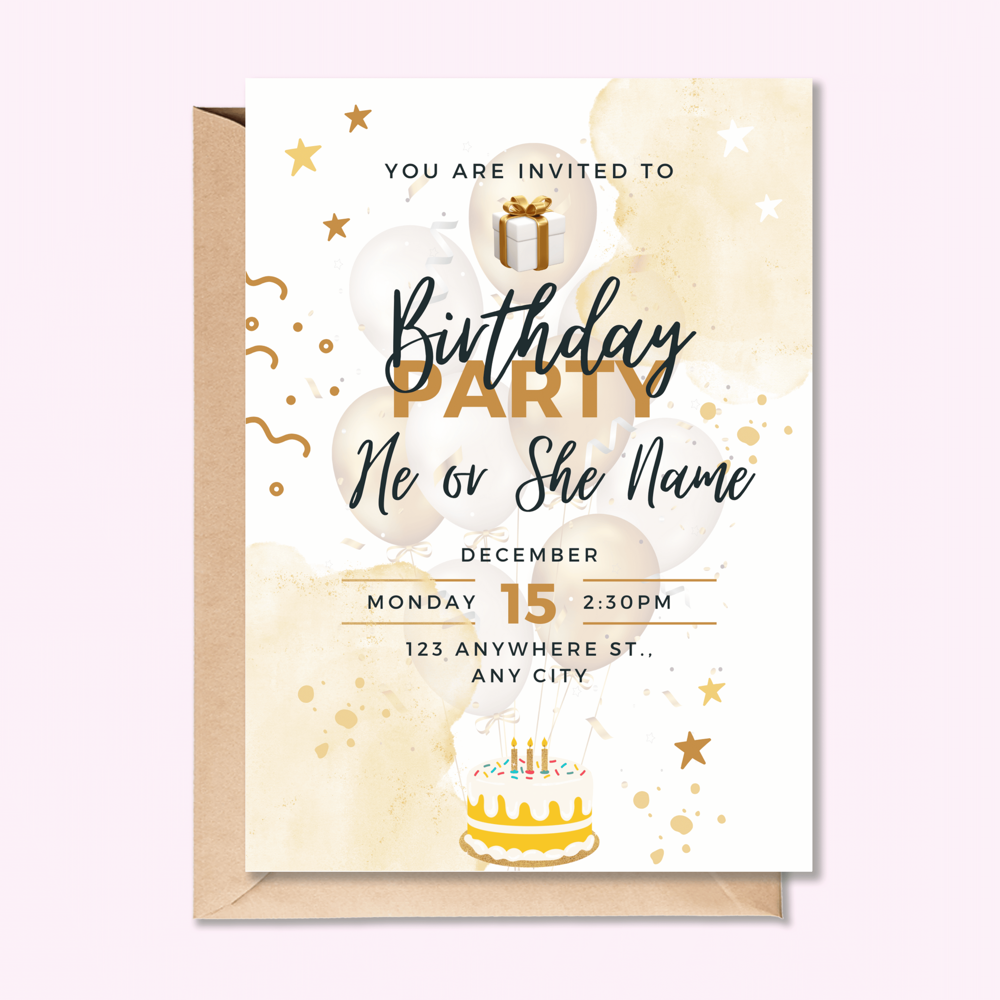Custom-designed invitations for various events, featuring unique artwork and personalized details.