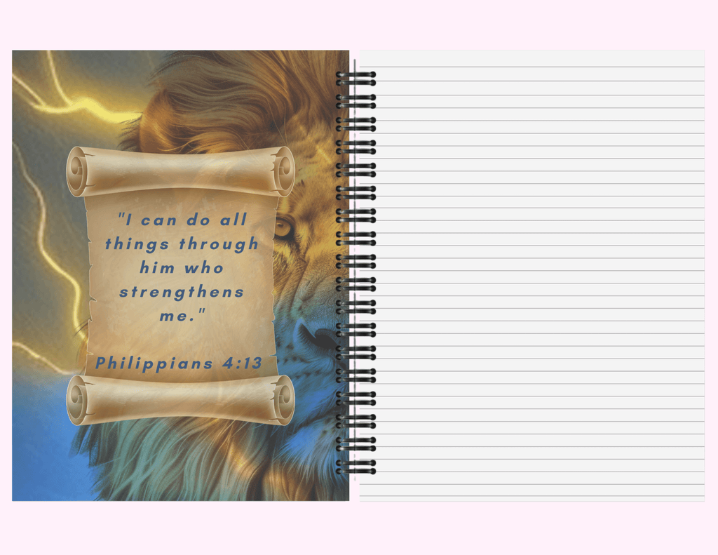 Lion - Large Notebook With Bible Text (8.5"x 11") featuring unique artwork, perfect for personal style and expression.