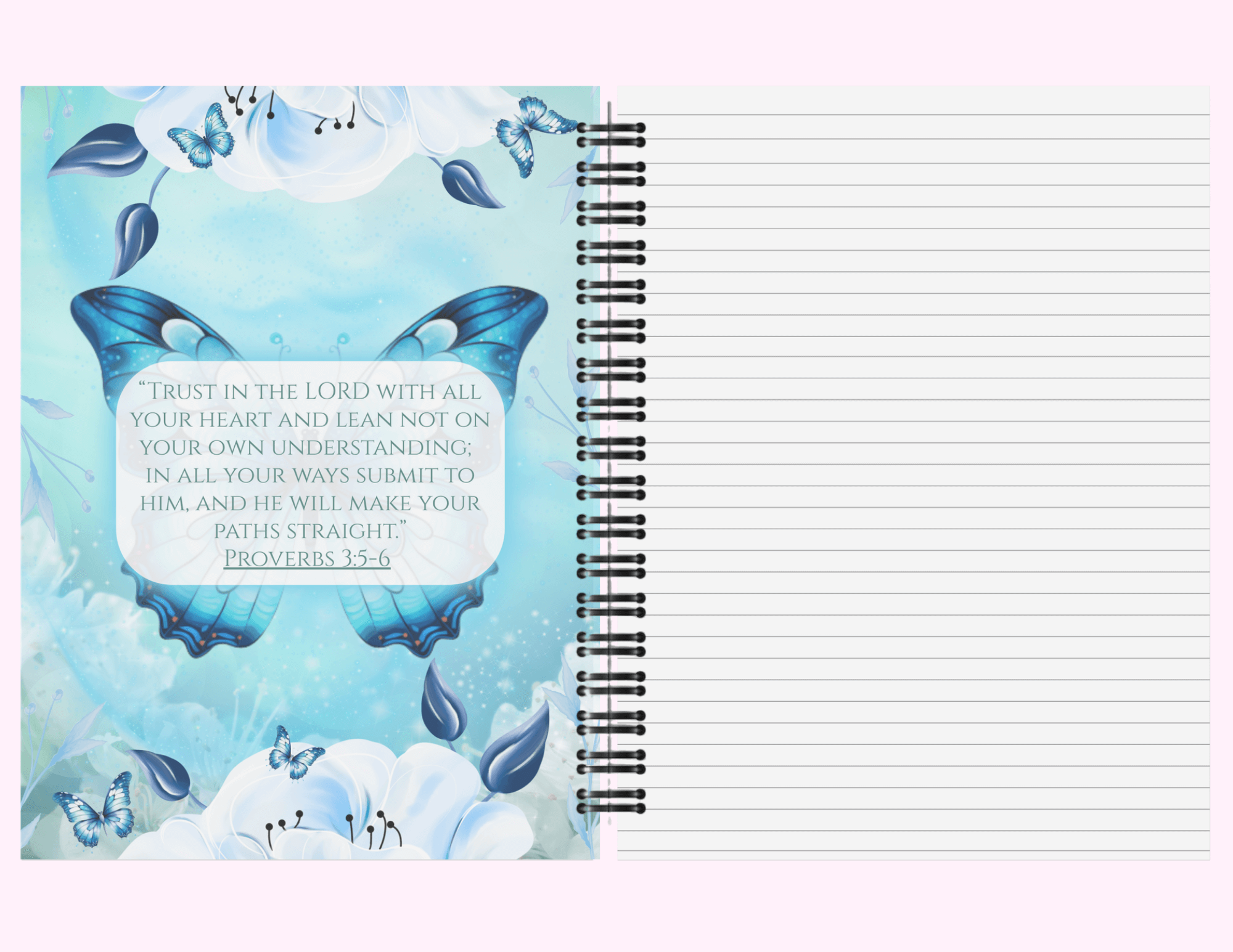 Blue Butterfly - Large Notebook With Bible Text (8.5"x 11") featuring unique artwork, perfect for personal style and expression.