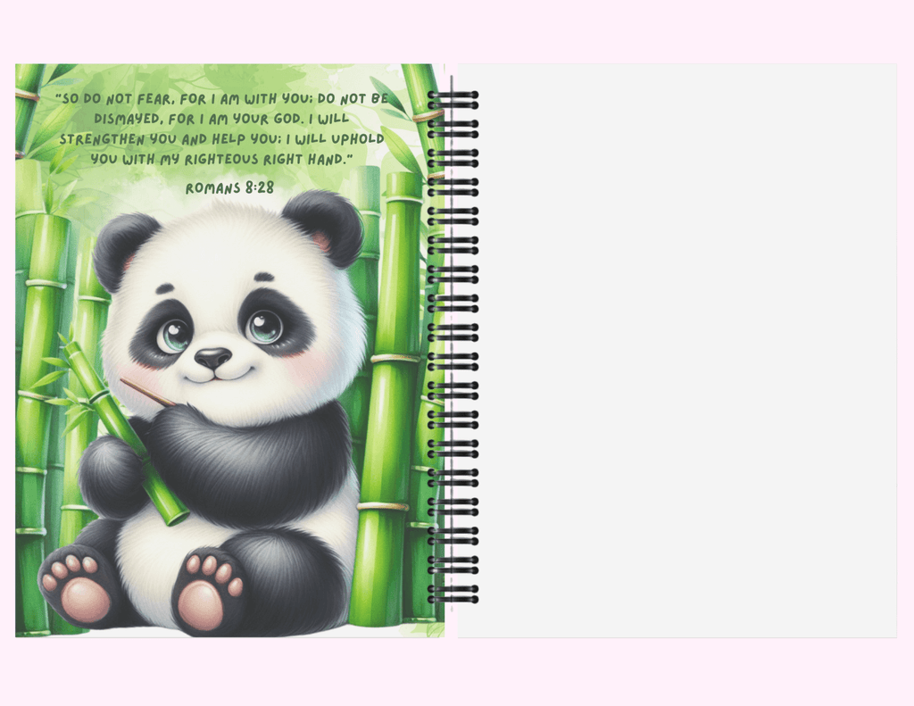 Panda In A Bamboo Forest - Large Sketchbook With Bible Text (8.5"x 11") featuring unique artwork, perfect for personal style and expression.