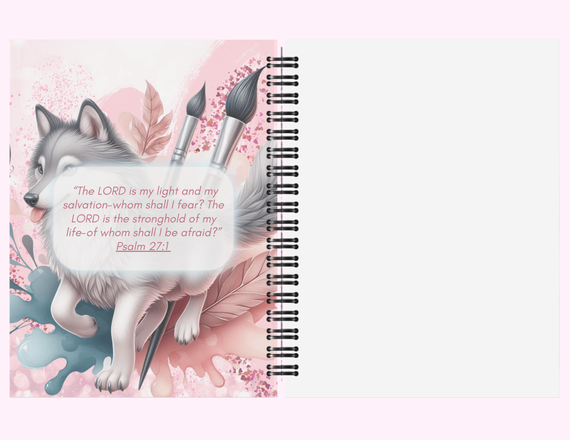 Pink Paint Brush Wolf - Large Sketchbook With Bible Text (8.5"x 11") featuring unique artwork, perfect for personal style and expression.