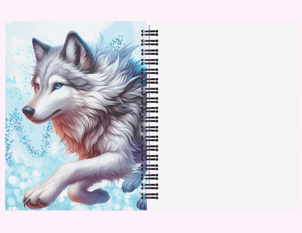 Blue Running Wolf - Large Sketchbook With Bible Text (8.5"x 11") featuring unique artwork, perfect for personal style and expression.