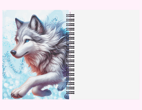 Blue Running Wolf - Large Sketchbook With Bible Text (8.5"x 11") featuring unique artwork, perfect for personal style and expression.