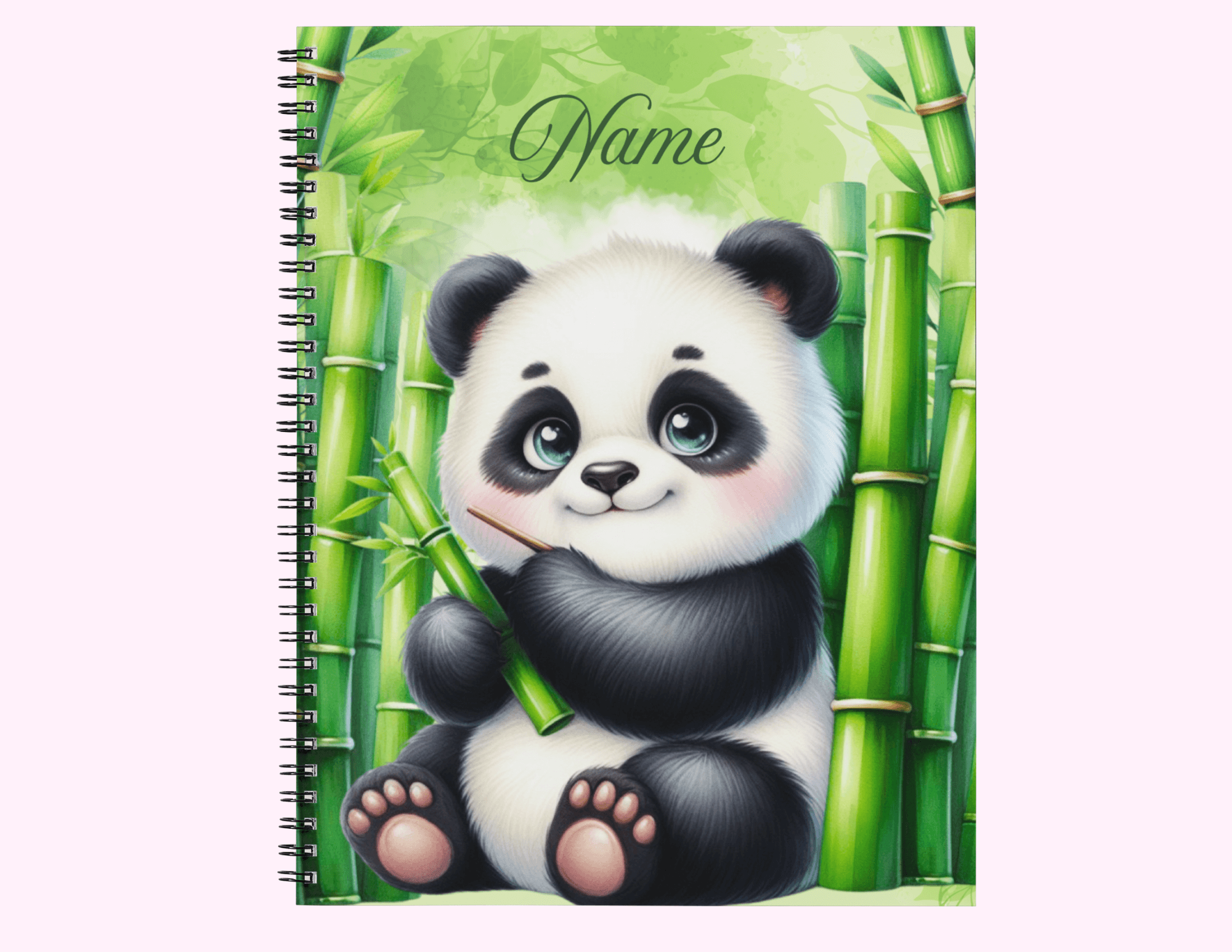 Panda In A Bamboo Forest - Large Notebook With Bible Text (8.5"x 11") featuring unique artwork, perfect for personal style and expression.