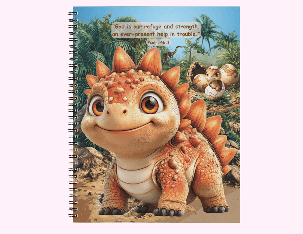 Cute 3D Dinosaur - Large Notebook With Bible Text (8.5"x 11") featuring unique artwork, perfect for personal style and expression.