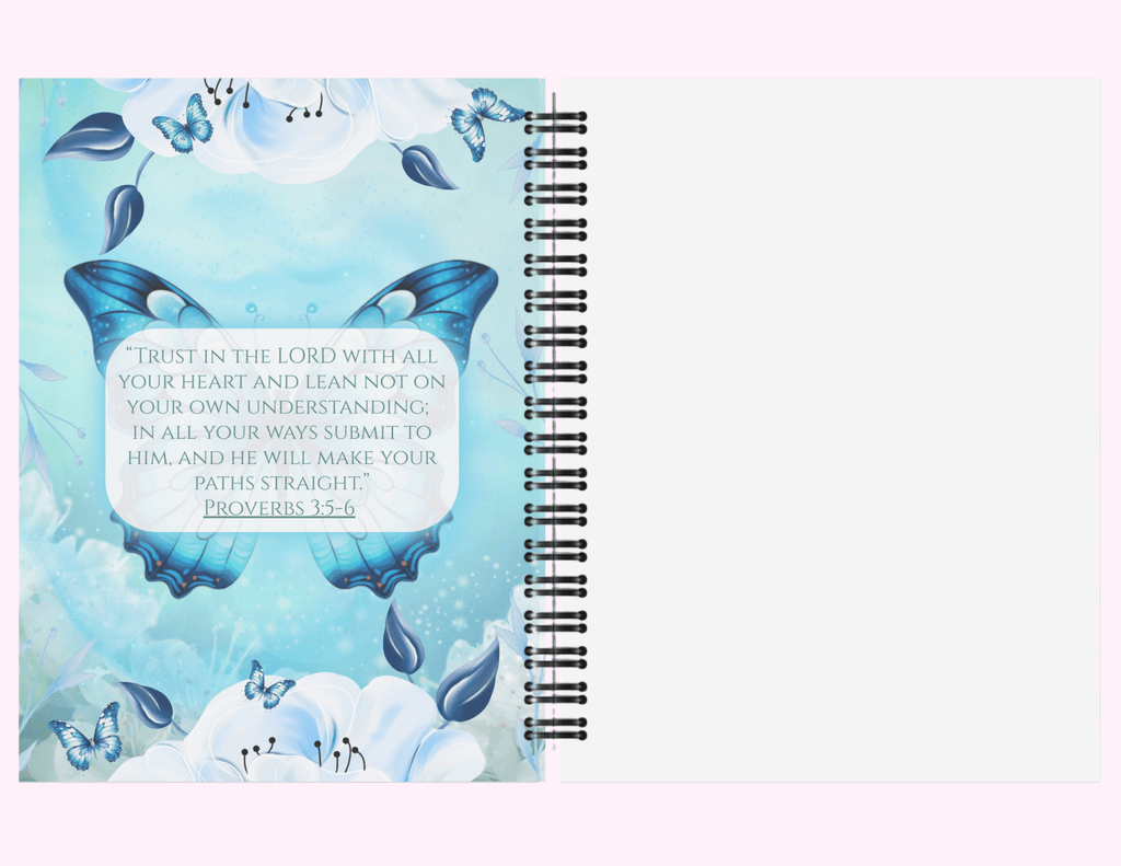 Blue Butterfly - Large Sketchbook With Bible Text (8.5"x 11") featuring unique artwork, perfect for personal style and expression.