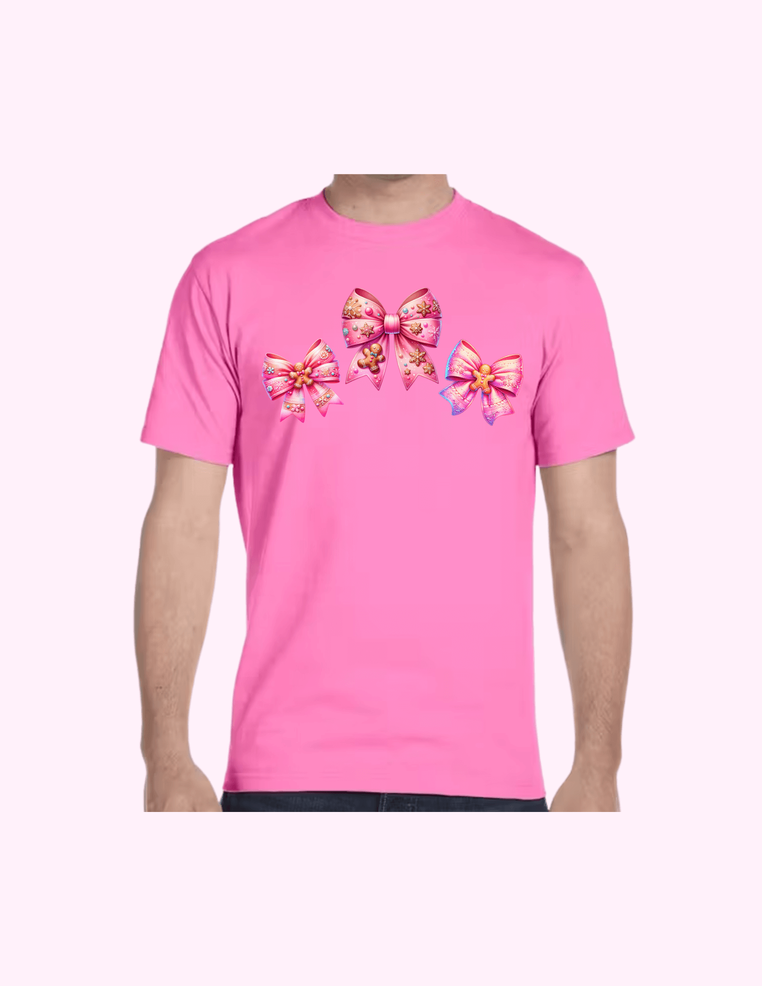 Gingerbread Cookie Pink Bow - Adult T-Shirt featuring unique artwork, perfect for personal style and expression.