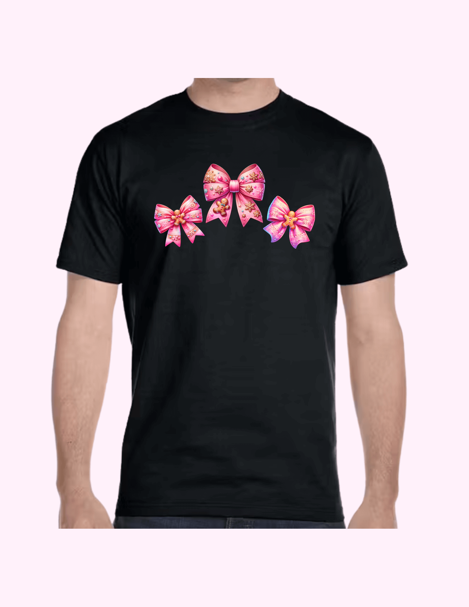 Gingerbread Cookie Pink Bow - Adult T-Shirt featuring unique artwork, perfect for personal style and expression.
