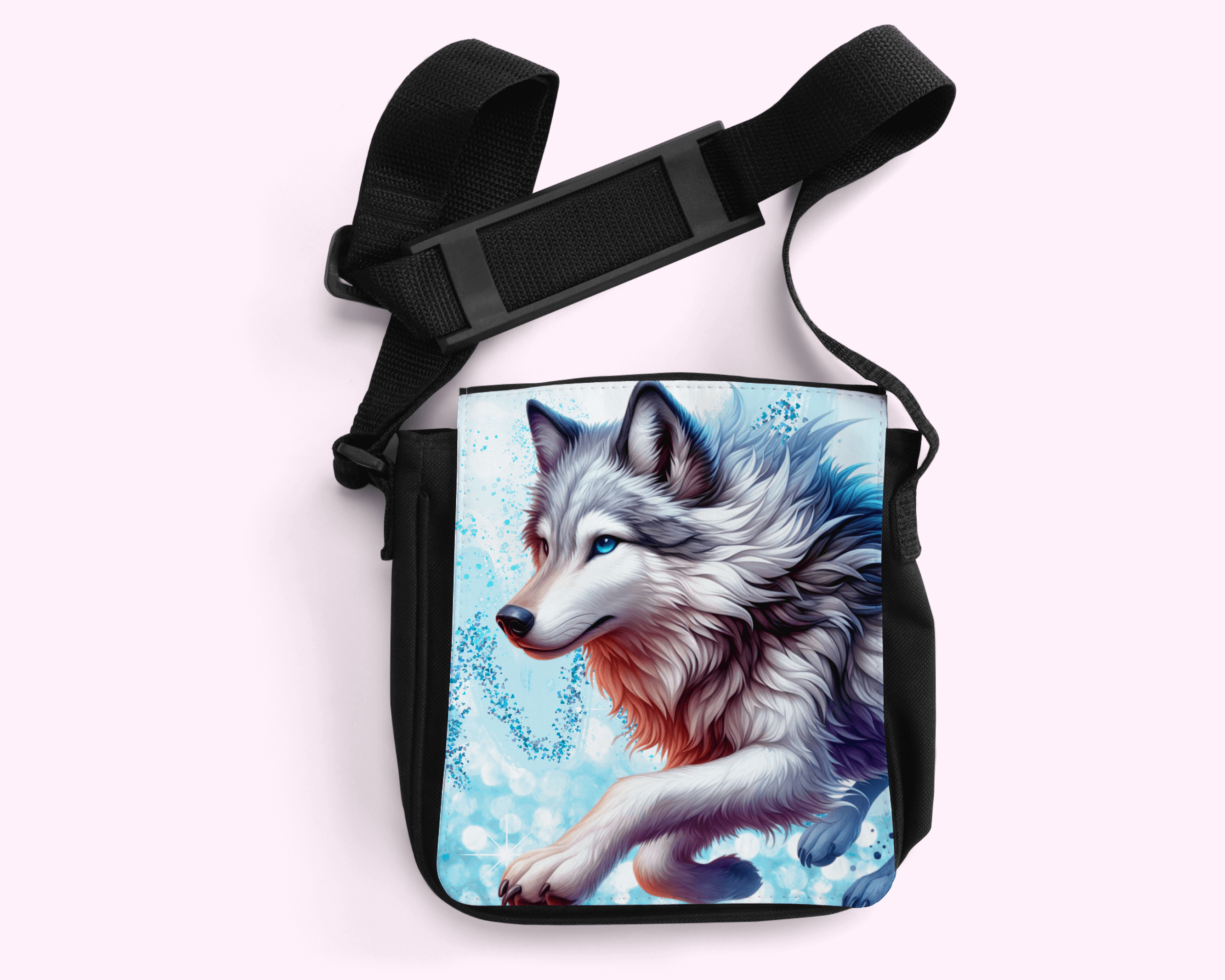 Blue Wolf - Crossbody Small Bag featuring unique artwork, perfect for personal style and expression.