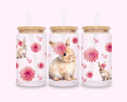 Bunny - Glass Cup With Bamboo Lid 16oz featuring unique artwork, perfect for personal style and expression.